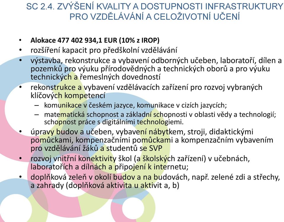 odborných učeben, laboratoří, dílen a pozemků pro výuku přírodovědných a technických oborů a pro výuku technických a řemeslných dovedností rekonstrukce a vybavení vzdělávacích zařízení pro rozvoj