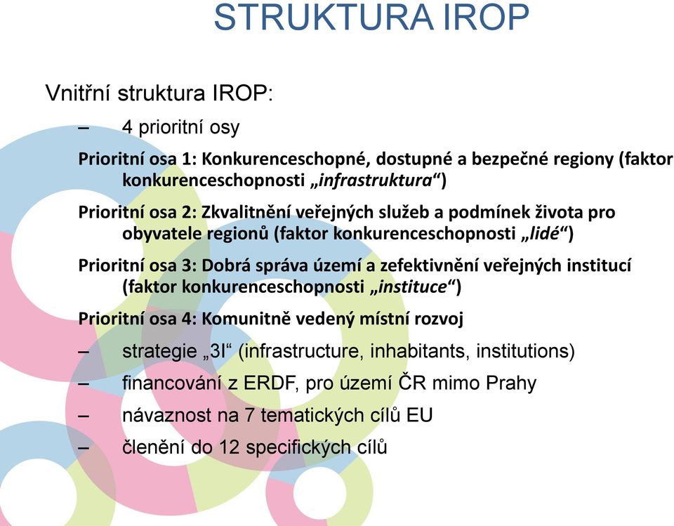 3: Dobrá správa území a zefektivnění veřejných institucí (faktor konkurenceschopnosti instituce ) Prioritní osa 4: Komunitně vedený místní rozvoj