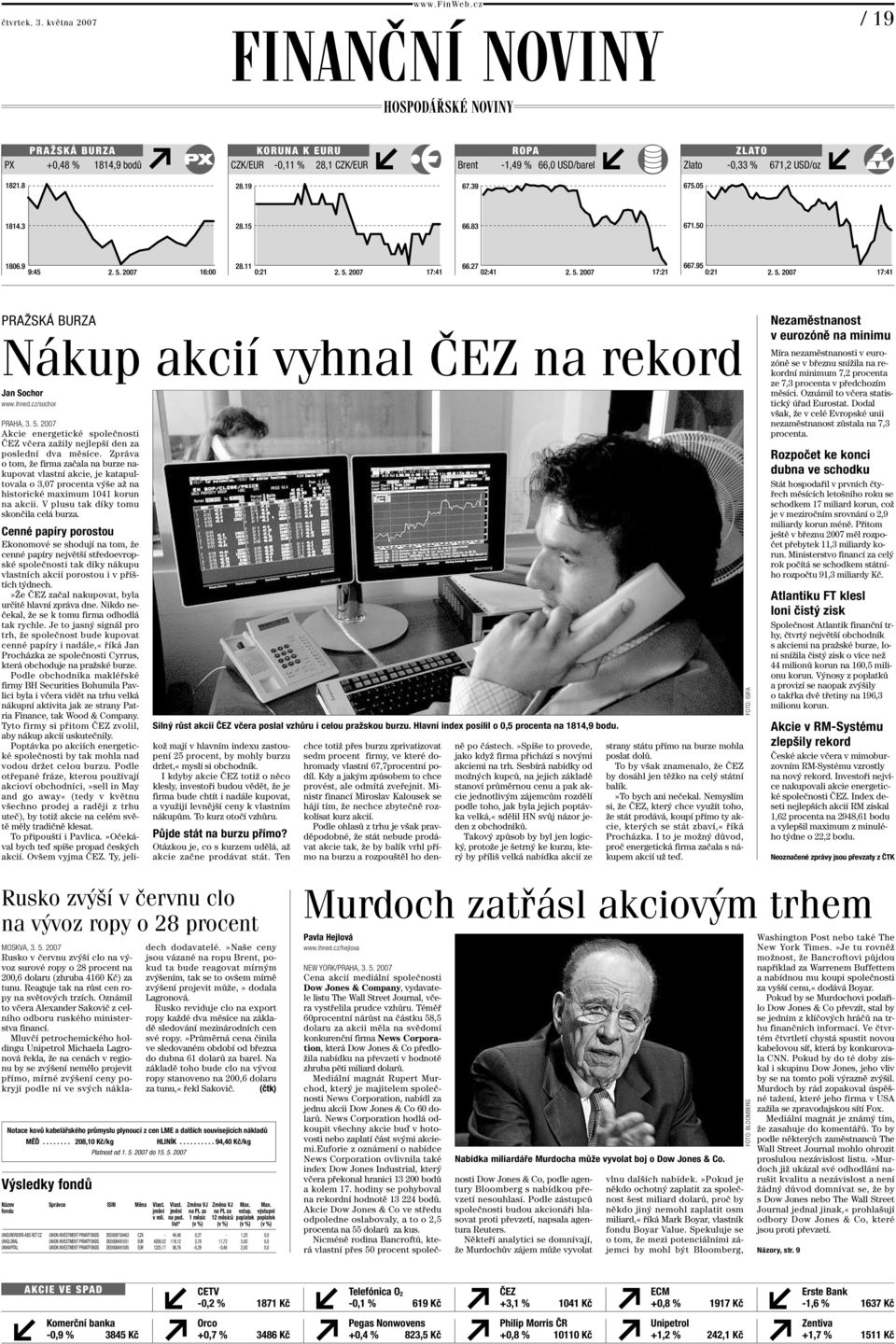 Jan Sochor www.ihned.cz/sochor PRAHA, 3. 5. 2007 Akcie energetické společnosti ČEZ včera zažily nejlepší den za poslední dva měsíce.