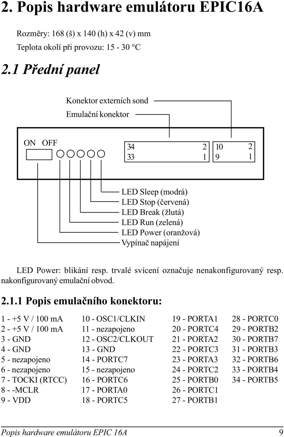 bikání resp. trvaé svícení oznaèuje nenakonfigurovaný resp. nakonfigurovaný emuaèní obvod. 2.1.