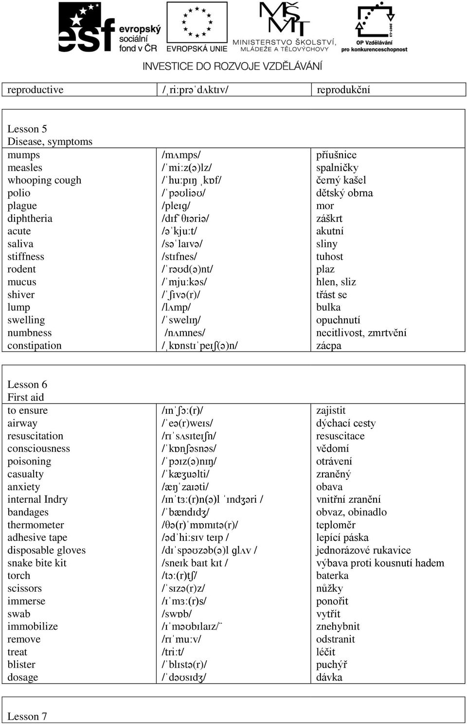 tuhost plaz hlen, sliz třást se bulka opuchnutí necitlivost, zmrtvění zácpa Lesson 6 First aid to ensure airway resuscitation consciousness poisoning casualty anxiety internal Indry bandages