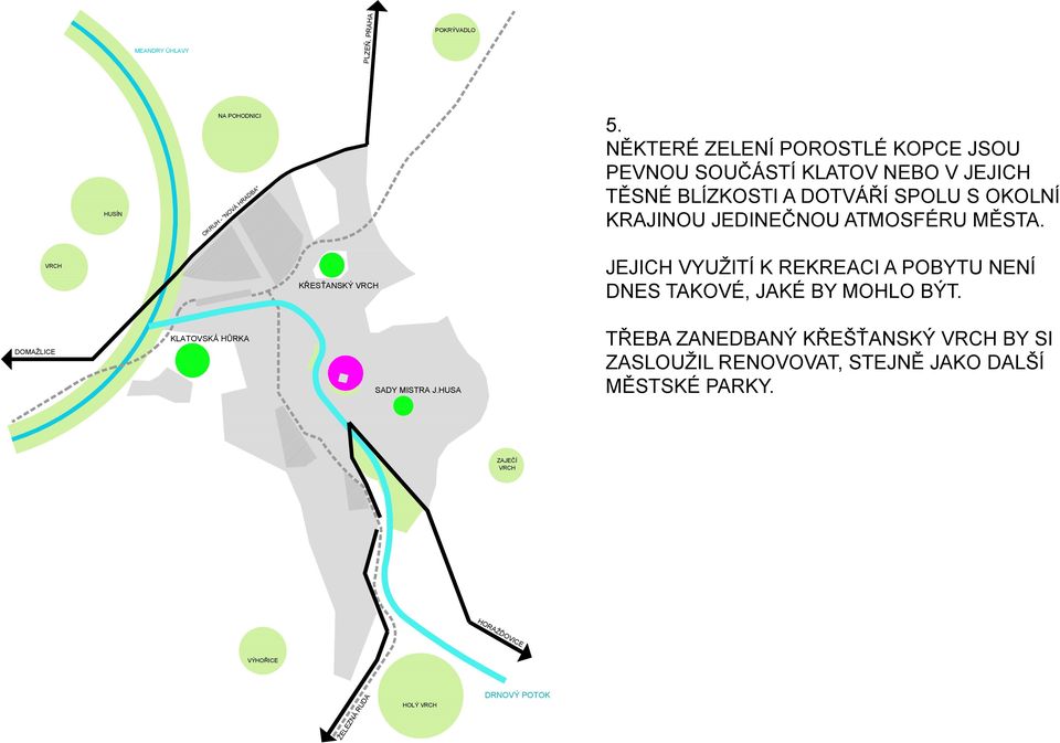 ATMOSFÉRU MĚSTA. VRCH KŘESŤANSKÝ VRCH JEJICH VYUŽITÍ K REKREACI A POBYTU NENÍ DNES TAKOVÉ, JAKÉ BY MOHLO BÝT.