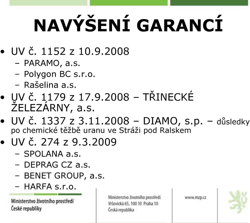 p. důsledky po chemické těžbě uranu ve Stráži pod Ralskem UV č. 274 z 9.3.