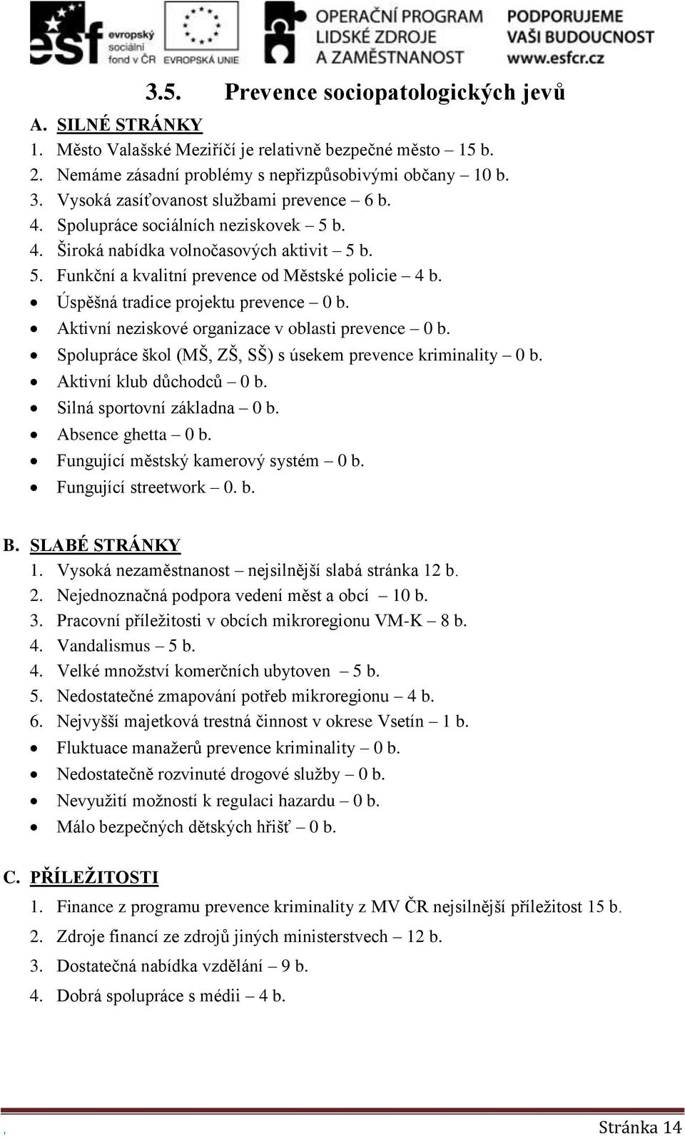 Úspěšná tradice projektu prevence 0 b. Aktivní neziskové organizace v oblasti prevence 0 b. Spolupráce škol (MŠ, ZŠ, SŠ) s úsekem prevence kriminality 0 b. Aktivní klub důchodců 0 b.