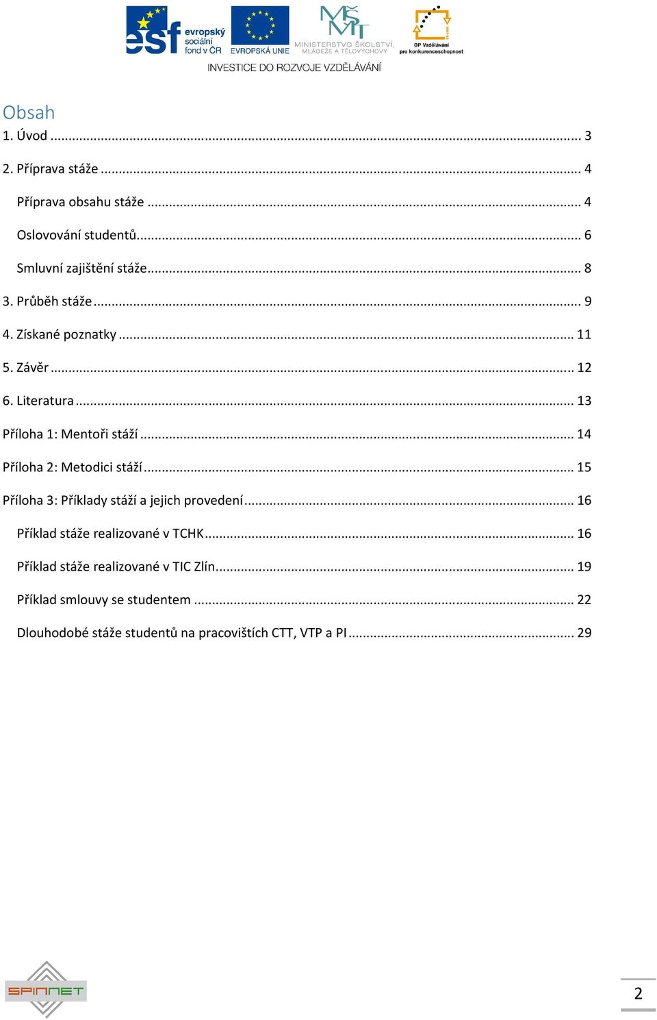 .. 14 Příloha 2: Metodici stáží... 15 Příloha 3: Příklady stáží a jejich provedení... 16 Příklad stáže realizované v TCHK.