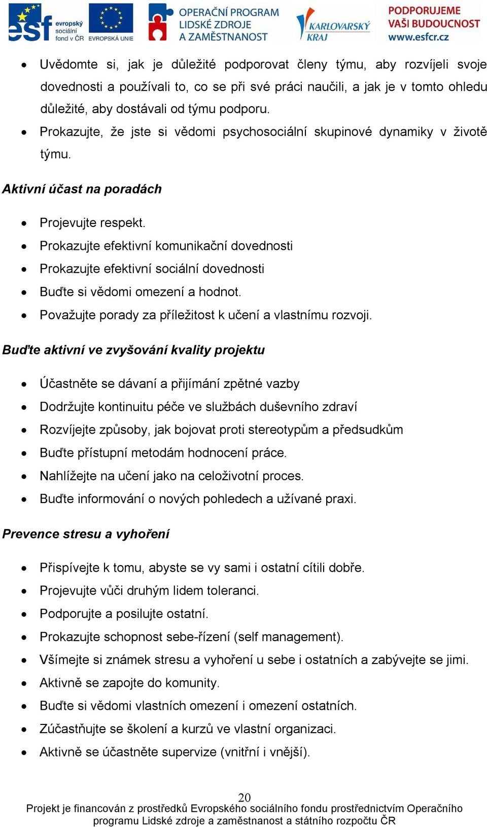 Prokazujte efektivní komunikační dovednosti Prokazujte efektivní sociální dovednosti Buďte si vědomi omezení a hodnot. Považujte porady za příležitost k učení a vlastnímu rozvoji.