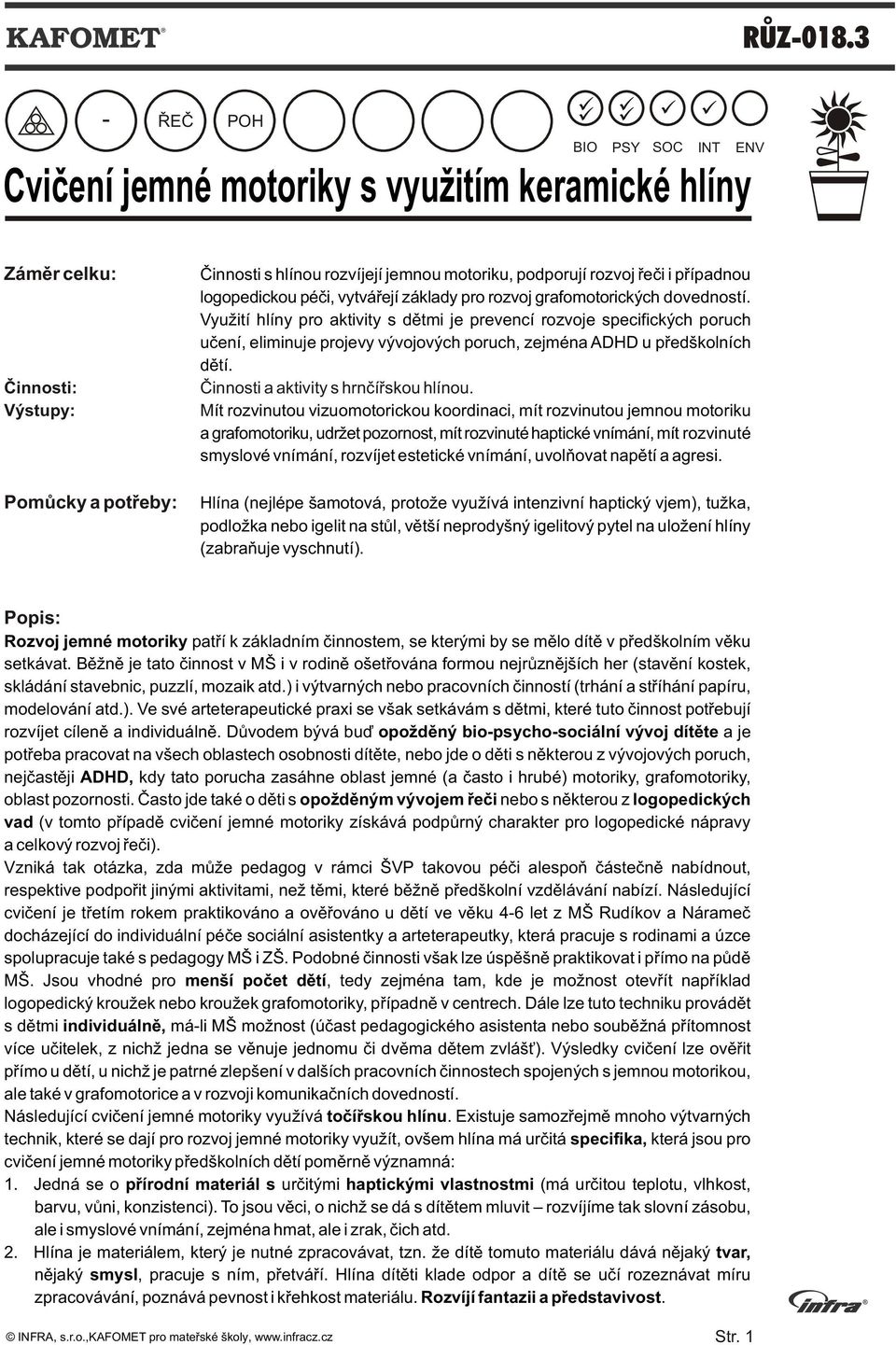 Využití hlíny pro aktivity s dìtmi je prevencí rozvoje specifických poruch uèení, eliminuje projevy vývojových poruch, zejména ADHD u pøedškolních dìtí. Èinnosti a aktivity s hrnèíøskou hlínou.