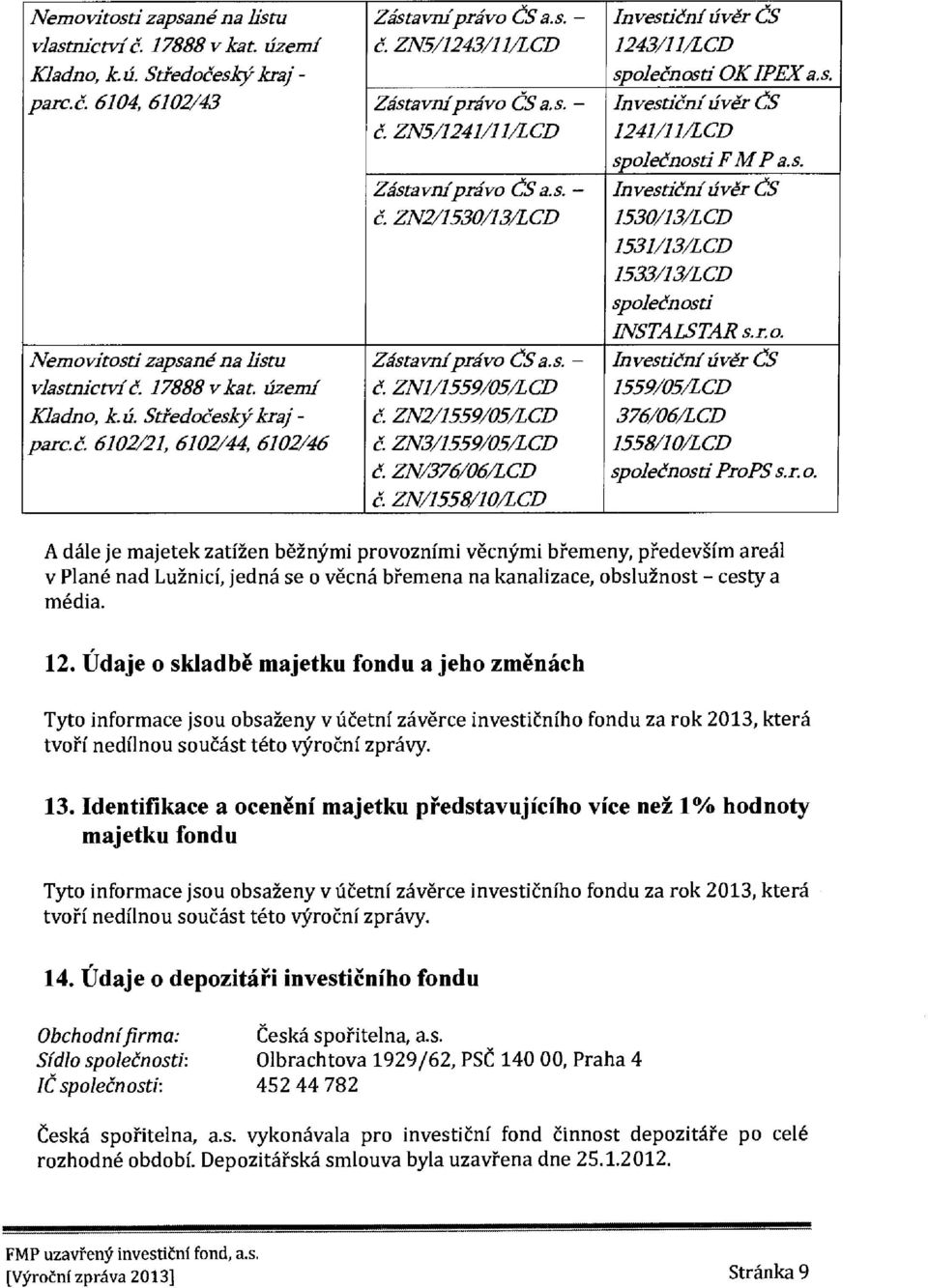 ZN2/1559/05/LCD e: ZN3/1559/05/LCD e. ZN/376/06/LCD e. ZN/1558/10/LCD Investioni over Os 1243/11/LCD spoleenosti OK IPEY a.s. Investien1 over es 1241/11/LCD spoleenosti FMP a.s. Investieni liver OS 1530/13/LCD 1531/13/LCD 1533/13/LCD spoleenosti INSTALSTAR s.