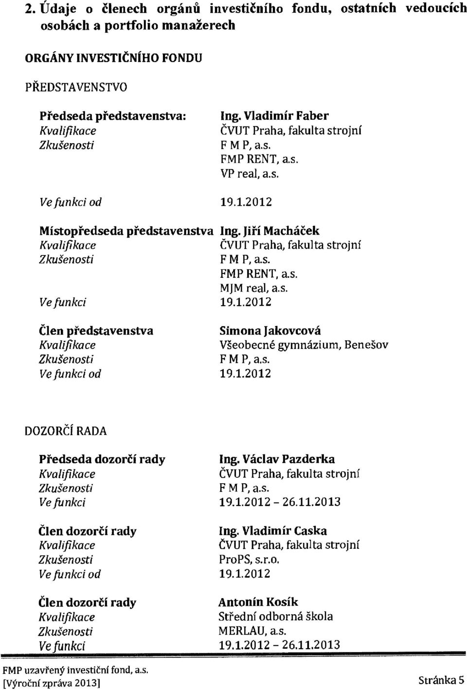 .1.2012 Mistopi-edseda pfedstavenstva Kvalifikace Zkuknosti Ve funkci elen pfedstavenstva Kvalifikace Zkuknosti Ve funkci od Ing. Jiri MachRek CVUT Praha, fakulta strojni F M P, a.s. FMP RENT, a.s. MJM real, a.