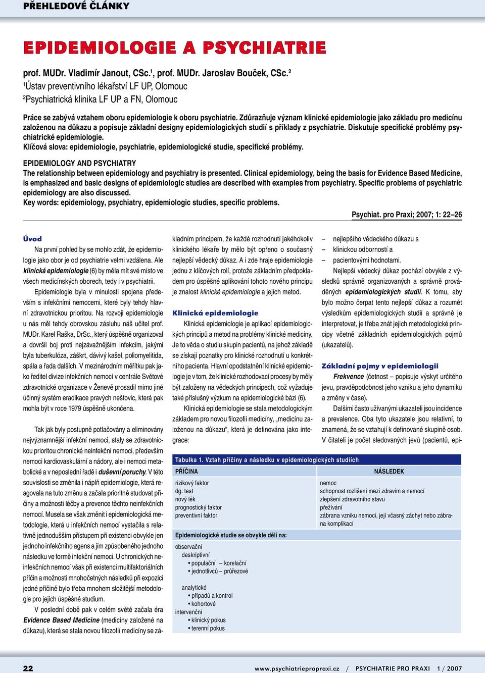 Zdůrazňuje význam klinické epidemiologie jako základu pro medicínu založenou na důkazu a popisuje základní designy epidemiologických studií s příklady z psychiatrie.