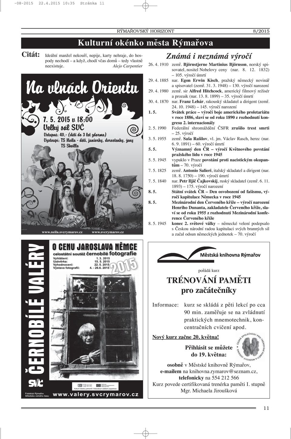 Egon Erwin Kisch, pražský německý novinář a spisovatel (zemř. 31. 3. 1948) 130. výročí narození 29. 4. 1980 zemř. sir Alfred Hitchcock, americký filmový režisér a prozaik (nar. 13. 8. 1899) 35.