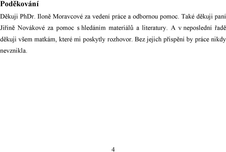 Také děkuji paní Jiřině Novákové za pomoc s hledáním materiálů a