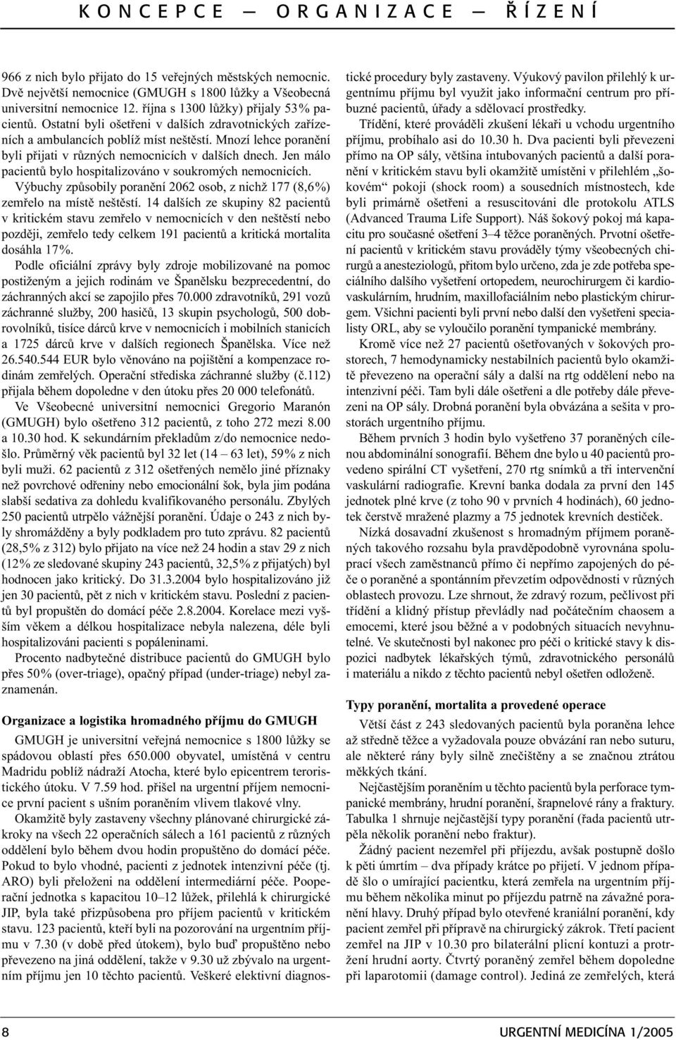 Mnozí lehce poranìní byli pøijati v rùzných nemocnicích v dalších dnech. Jen málo pacientù bylo hospitalizováno v soukromých nemocnicích.