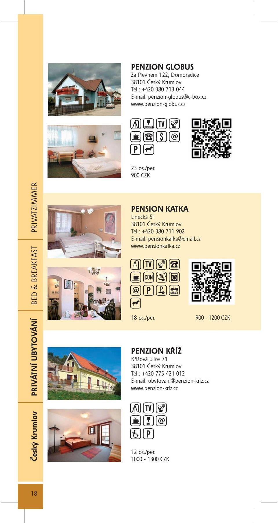 900 CZK Český Krumlov PRIVÁTNÍ UBYTOVÁNÍ BED & BREAKFAST PRIVATZIMMER PENSION KATKA Linecká 51 Tel.