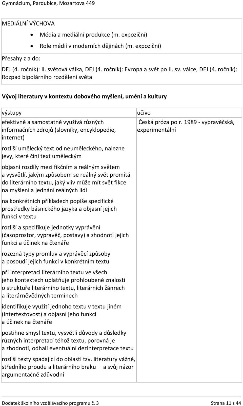 rozliší umělecký text od neuměleckého, nalezne jevy, které činí text uměleckým objasní rozdíly mezi fikčním a reálným světem a vysvětlí, jakým způsobem se reálný svět promítá do literárního textu,