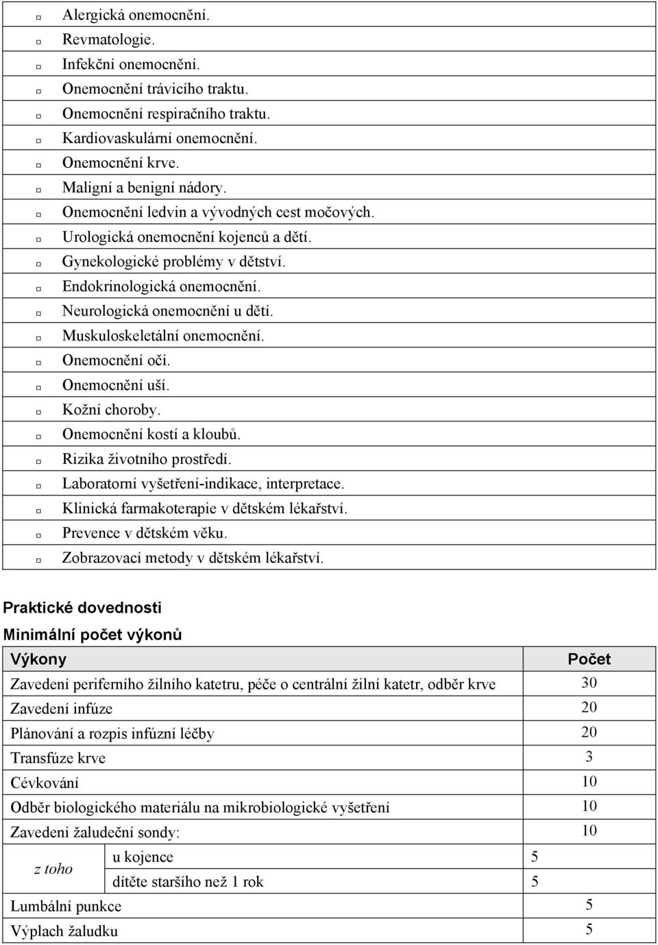 Onemocnní oí. Onemocnní uší. Kožní choroby. Onemocnní kostí a kloub. Rizika životního prostedí. Laboratorní vyšetení-indikace, interpretace. Klinická farmakoterapie v dtském lékaství.