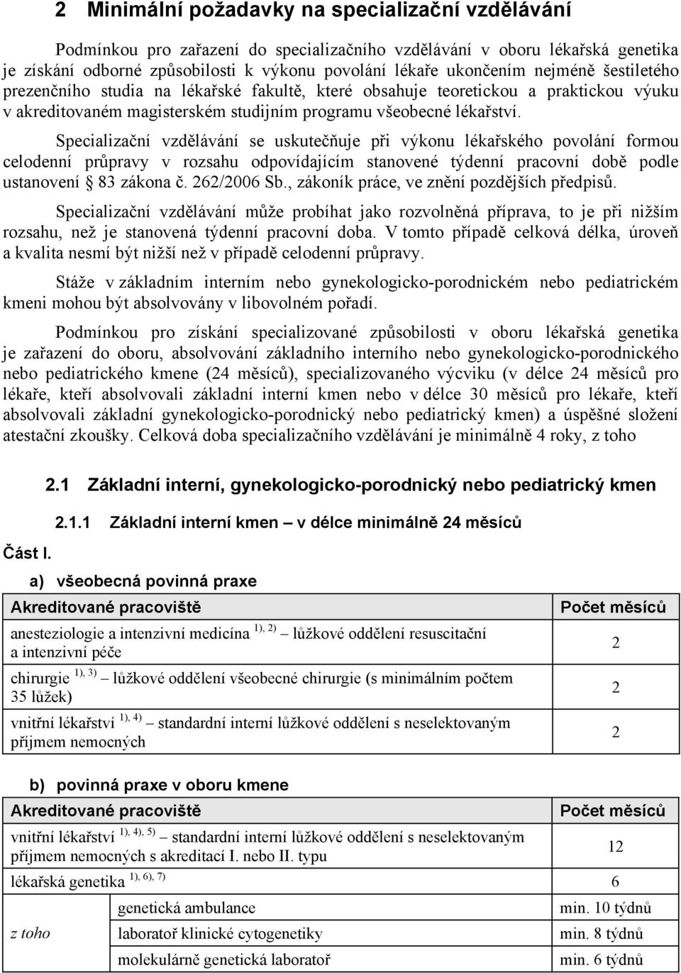 Specializaní vzdlávání se uskuteuje pi výkonu lékaského povolání formou celodenní prpravy v rozsahu odpovídajícím stanovené týdenní pracovní dob podle ustanovení 83 zákona. 262/2006 Sb.