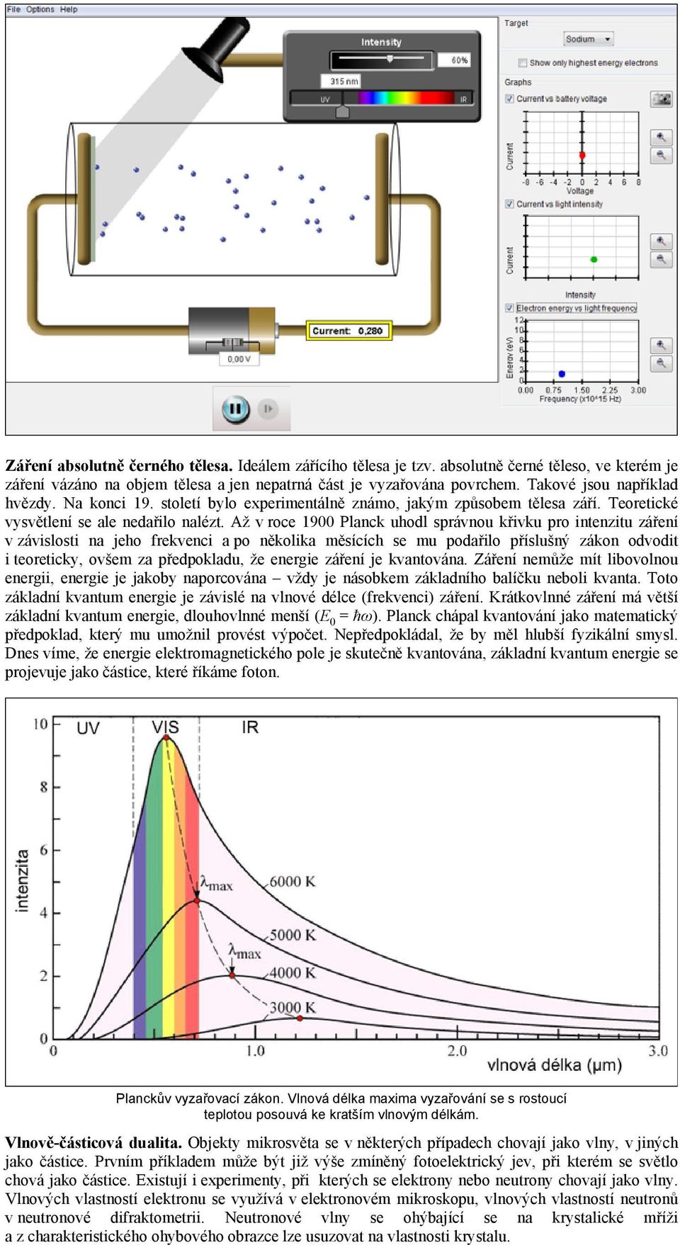 Až v roce 1900 Planck uhodl správnou křivku pro intenzitu záření v závislosti na jeho frekvenci a po několika měsících se mu podařilo příslušný zákon odvodit i teoreticky, ovšem za předpokladu, že
