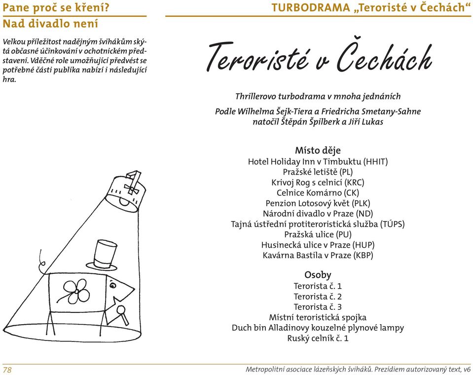 TeroristÈ v»ech ch Thrillerovo turbodrama v mnoha jednáních Podle Wilhelma Šejk-Tiera a Friedricha Smetany-Sahne natočil Štěpán Špilberk a Jiří Lukas Místo děje Hotel Holiday Inn v Timbuktu (HHIT)