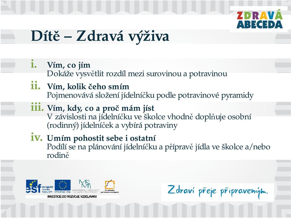 Vím, kdy, co a proč mám jíst V závislosti na jídelníčku ve školce vhodně doplňuje osobní (rodinný)