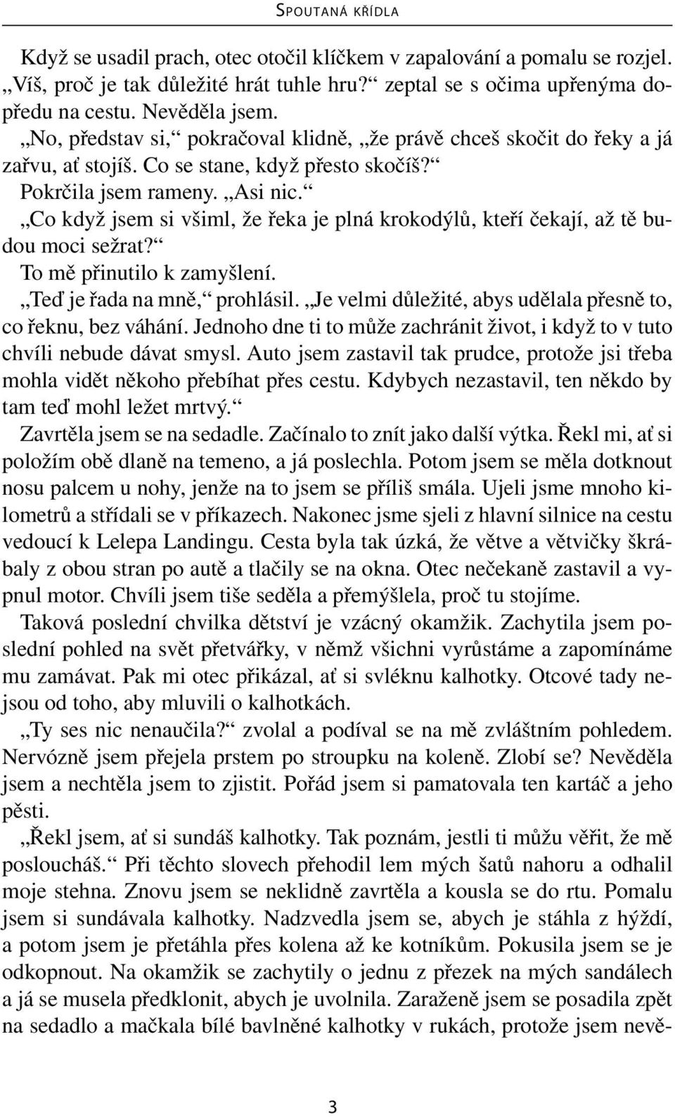 Co když jsem si všiml, že řeka je plná krokodýlů, kteří čekají, až tě budou moci sežrat? To mě přinutilo k zamyšlení. Teď je řada na mně, prohlásil.