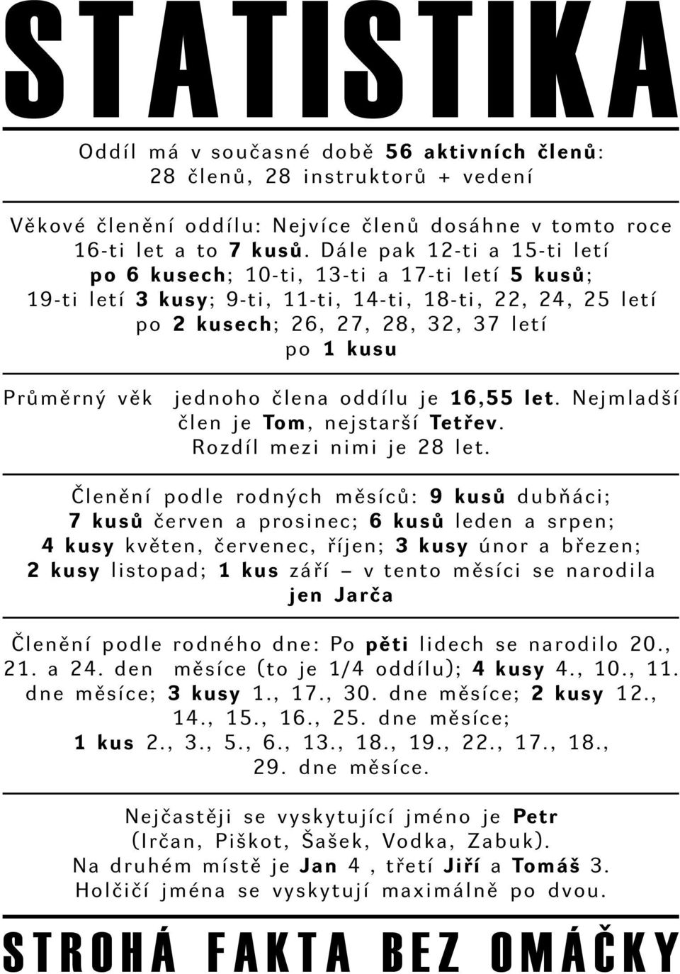 jednoho člena oddílu je 16,55 let. Nejmladší člen je Tom, nejstarší Tetřev. Rozdíl mezi nimi je 28 let.