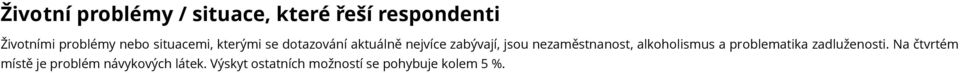 nezaměstnanost, alkoholismus a problematika zadluženosti.