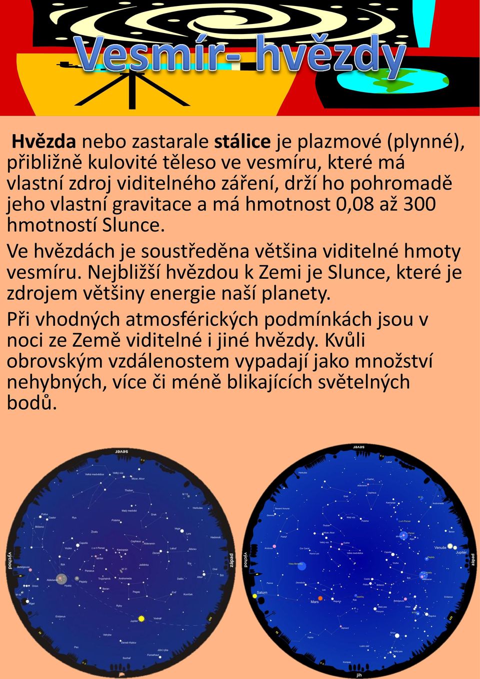 Ve hvězdách je soustředěna většina viditelné hmoty vesmíru.