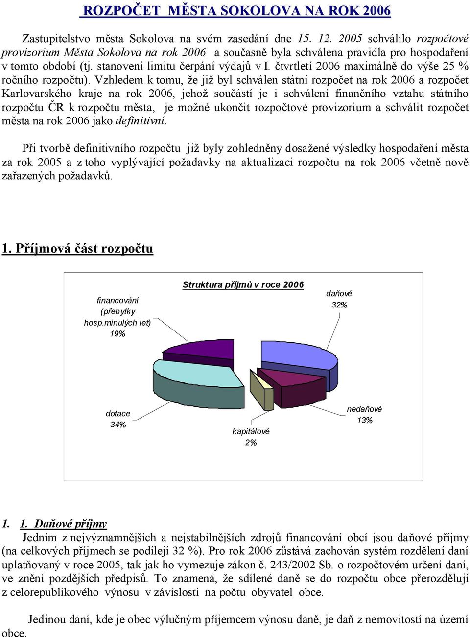 čtvrtletí 2006 maximálně do výše 25 % ročního rozpočtu).