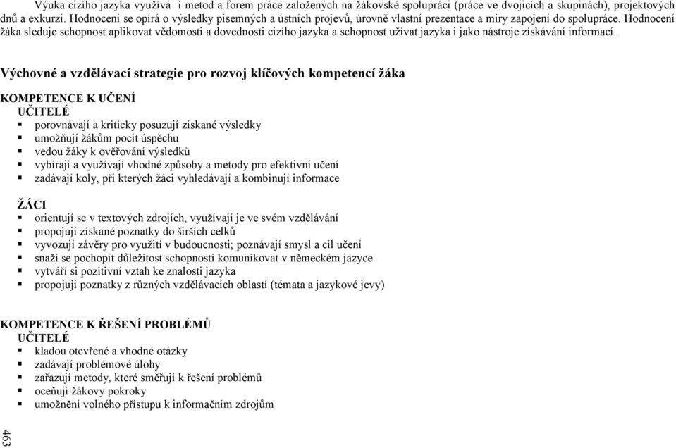 Hodnocení žáka sleduje schopnost aplikovat vědomosti a dovednosti cizího jazyka a schopnost užívat jazyka i jako nástroje získávání informací.