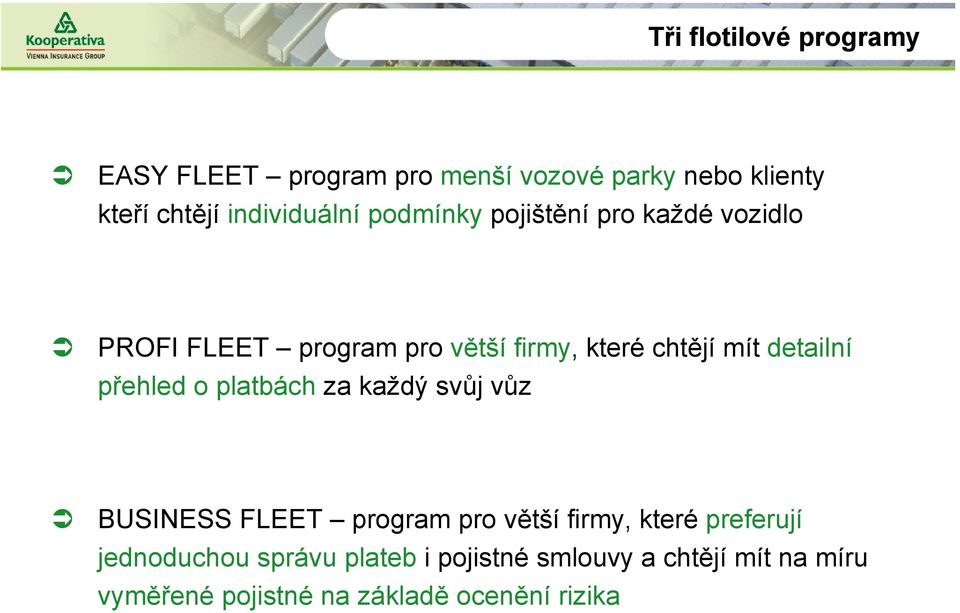 mít detailní přehled o platbách za každý svůj vůz BUSINESS FLEET program pro větší firmy, které