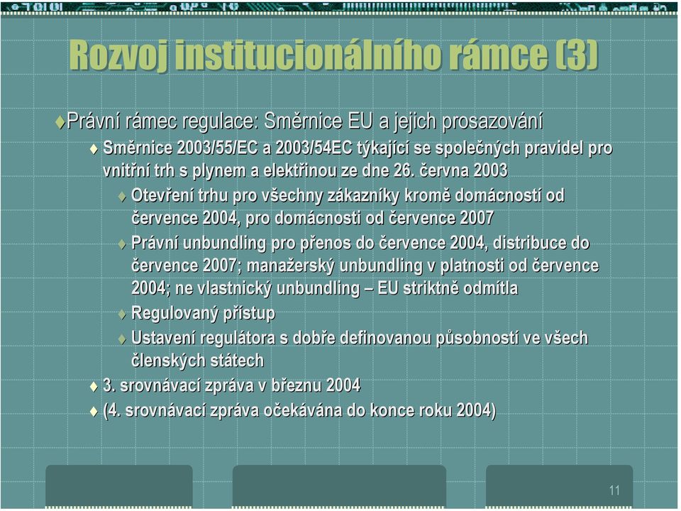 Otevření trhu pro všechny v zákaznz kazníky ky kromě domácnost cností od července 2004, pro domácnosti od července 2007!