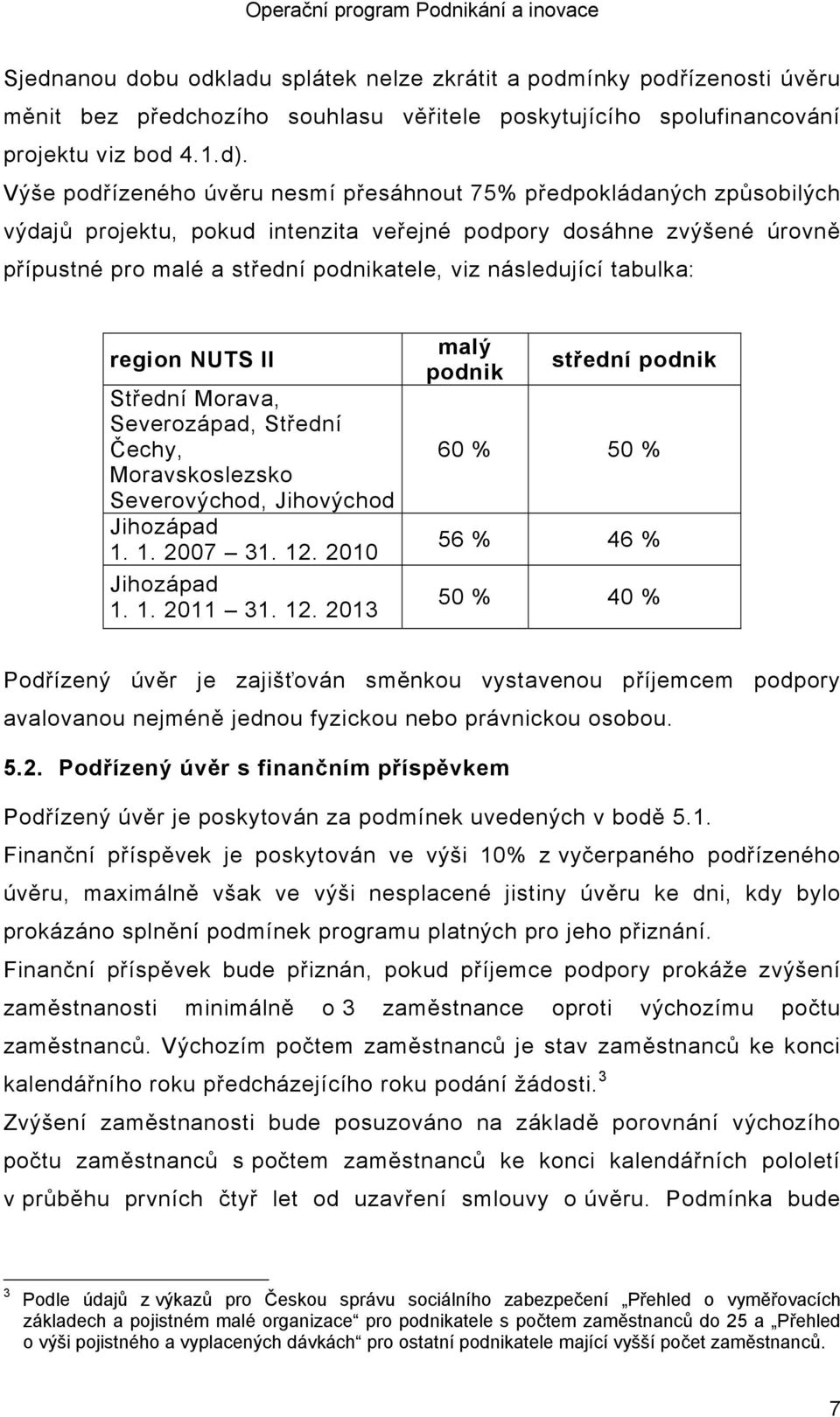 následující tabulka: region NUTS II Střední Morava, Severozápad, Střední Čechy, Moravskoslezsko Severovýchod, Jihovýchod Jihozápad 1. 1. 2007 31. 12.