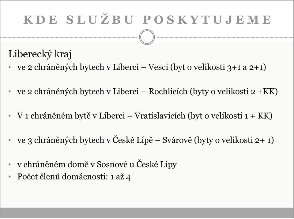 chráněném bytě v Liberci Vratislavicích (byt o velikosti 1 + KK) ve 3 chráněných bytech v České