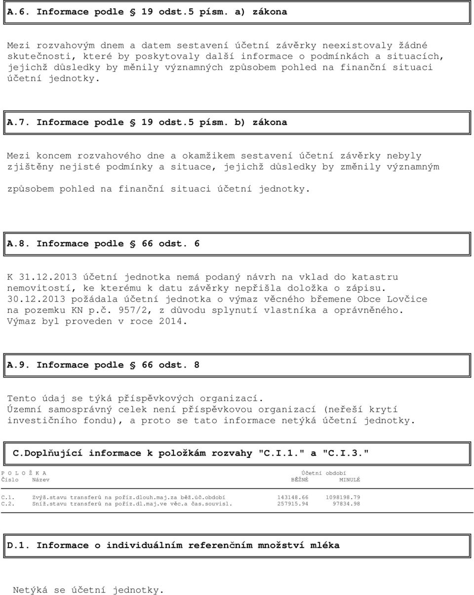 způsobem pohled na finanční situaci účetní jednotky. A.7. Informace podle 19 odst.5 písm.