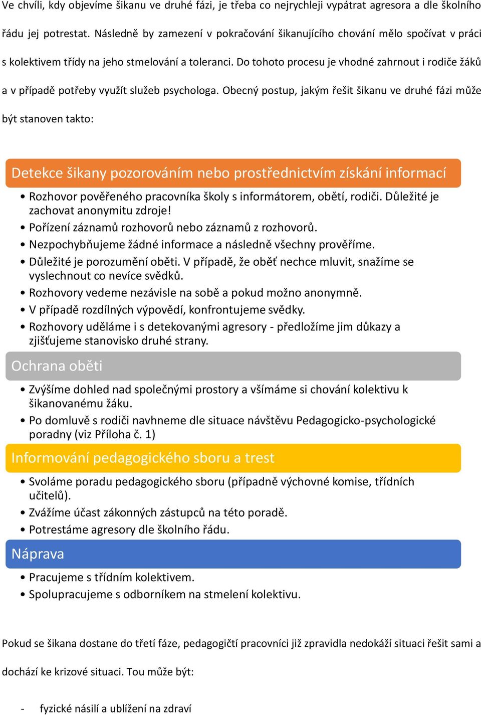 Do tohoto procesu je vhodné zahrnout i rodiče žáků a v případě potřeby využít služeb psychologa.