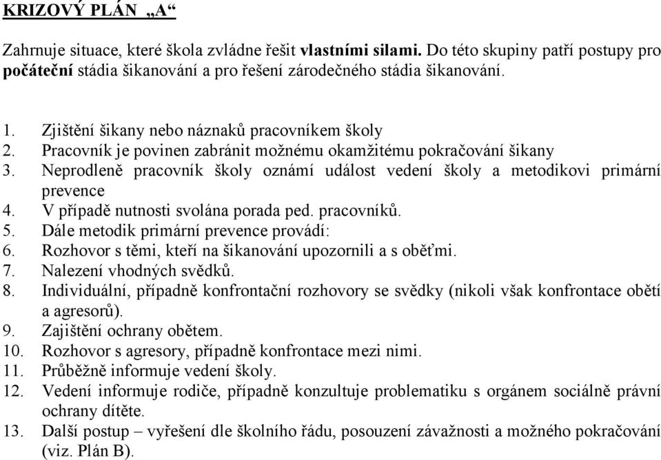 Neprodleně pracovník školy oznámí událost vedení školy a metodikovi primární prevence 4. V případě nutnosti svolána porada ped. pracovníků. 5. Dále metodik primární prevence provádí: 6.