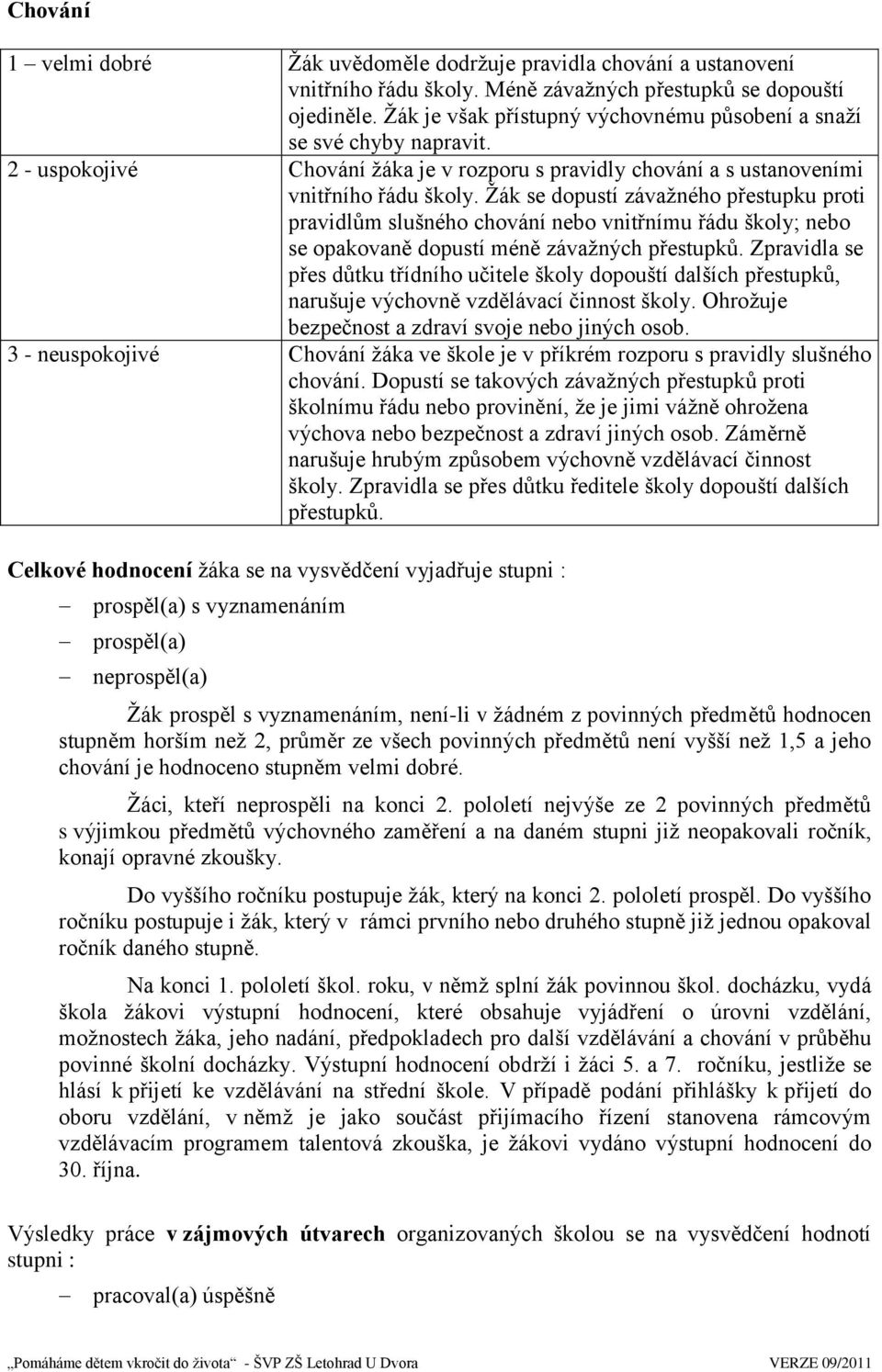 Ţák se dopustí závaţného přestupku proti pravidlům slušného chování nebo vnitřnímu řádu školy; nebo se opakovaně dopustí méně závaţných přestupků.