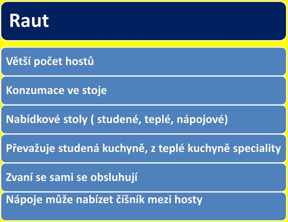 Převažuje studená kuchyně, z teplé kuchyně