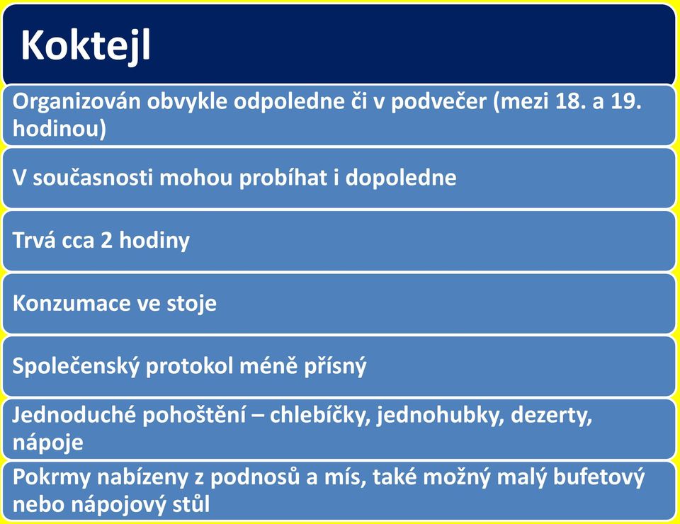 stoje Společenský protokol méně přísný Jednoduché pohoštění chlebíčky,