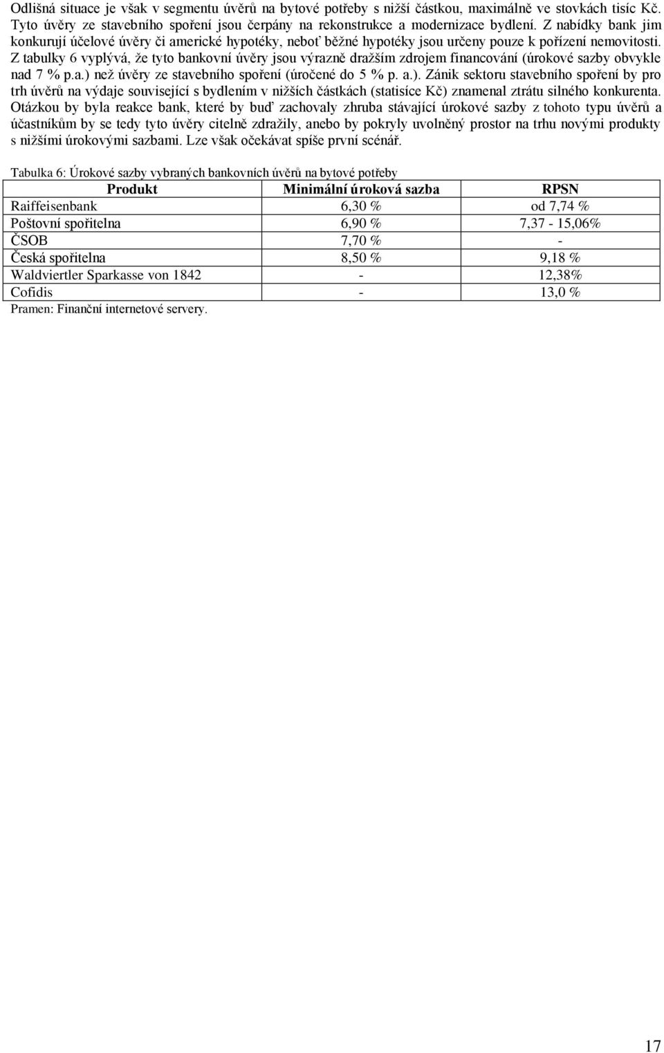 Z tabulky 6 vyplývá, ţe tyto bankovní úvěry jsou výrazně draţším zdrojem financování (úrokové sazby obvykle nad 7 % p.a.) 