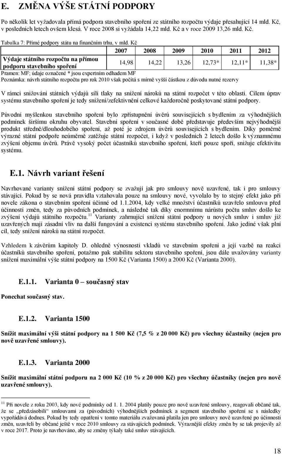 Kč 2007 2008 2009 2010 2011 2012 Výdaje státního rozpočtu na přímou podporu stavebního spoření 14,98 14,22 13,26 12,73* 12,11* 11,38* Pramen: MF; údaje označené * jsou expertním odhadem MF Poznámka: