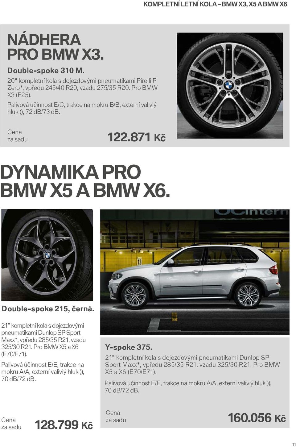 21 kompletní kola s dojezdovými pneumatikami Dunlop SP Sport Maxx*, vpředu 285/35 R21, vzadu 325/30 R21. Pro BMW X5 a X6 (E70/E71).