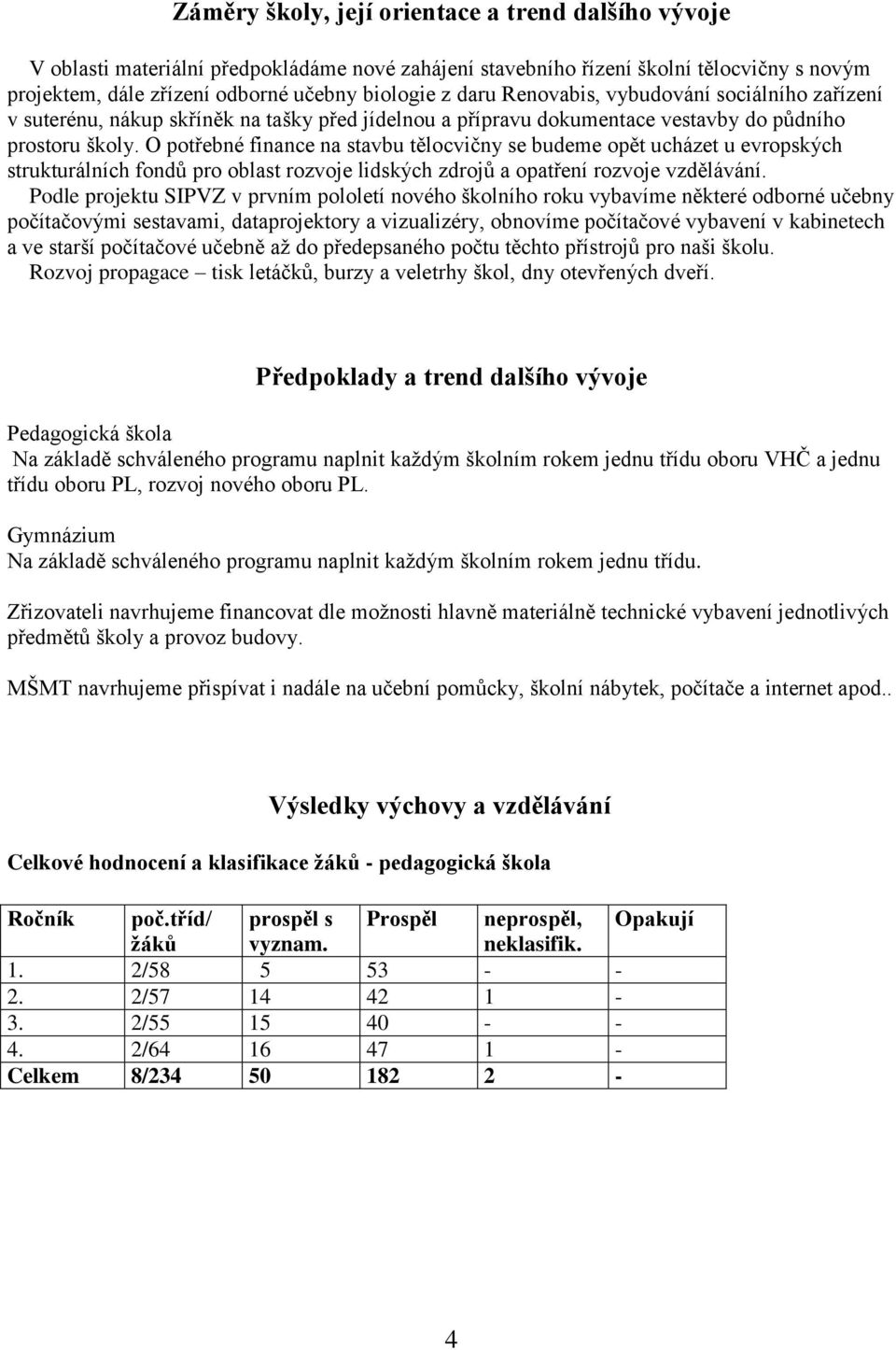 O potřebné finance na stavbu tělocvičny se budeme opět ucházet u evropských strukturálních fondů pro oblast rozvoje lidských zdrojů a opatření rozvoje vzdělávání.