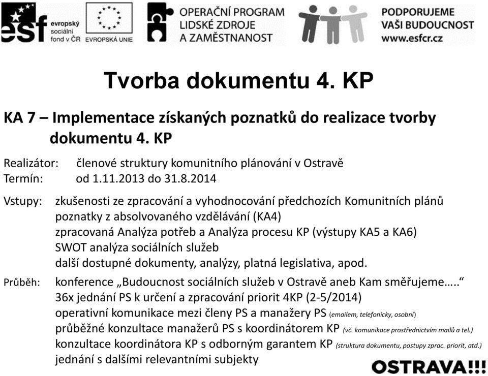 KA6) SWOT analýza sociálních služeb další dostupné dokumenty, analýzy, platná legislativa, apod. konference Budoucnost sociálních služeb v Ostravě aneb Kam směřujeme.