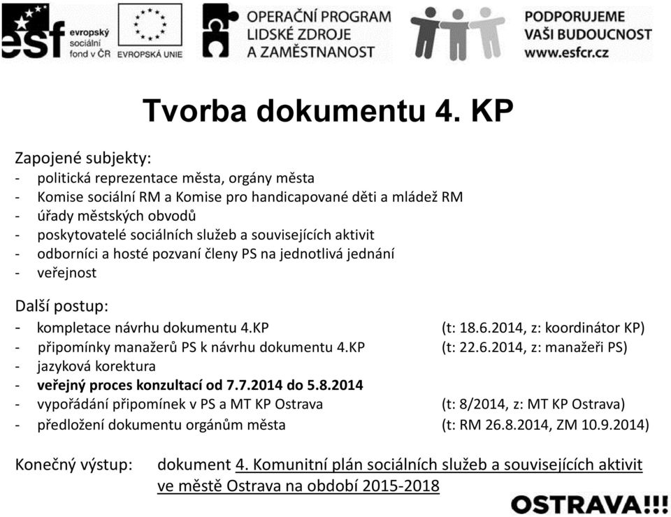 souvisejících aktivit - odborníci a hosté pozvaní členy PS na jednotlivá jednání - veřejnost Další postup: - kompletace návrhu dokumentu 4.KP (t: 18.6.