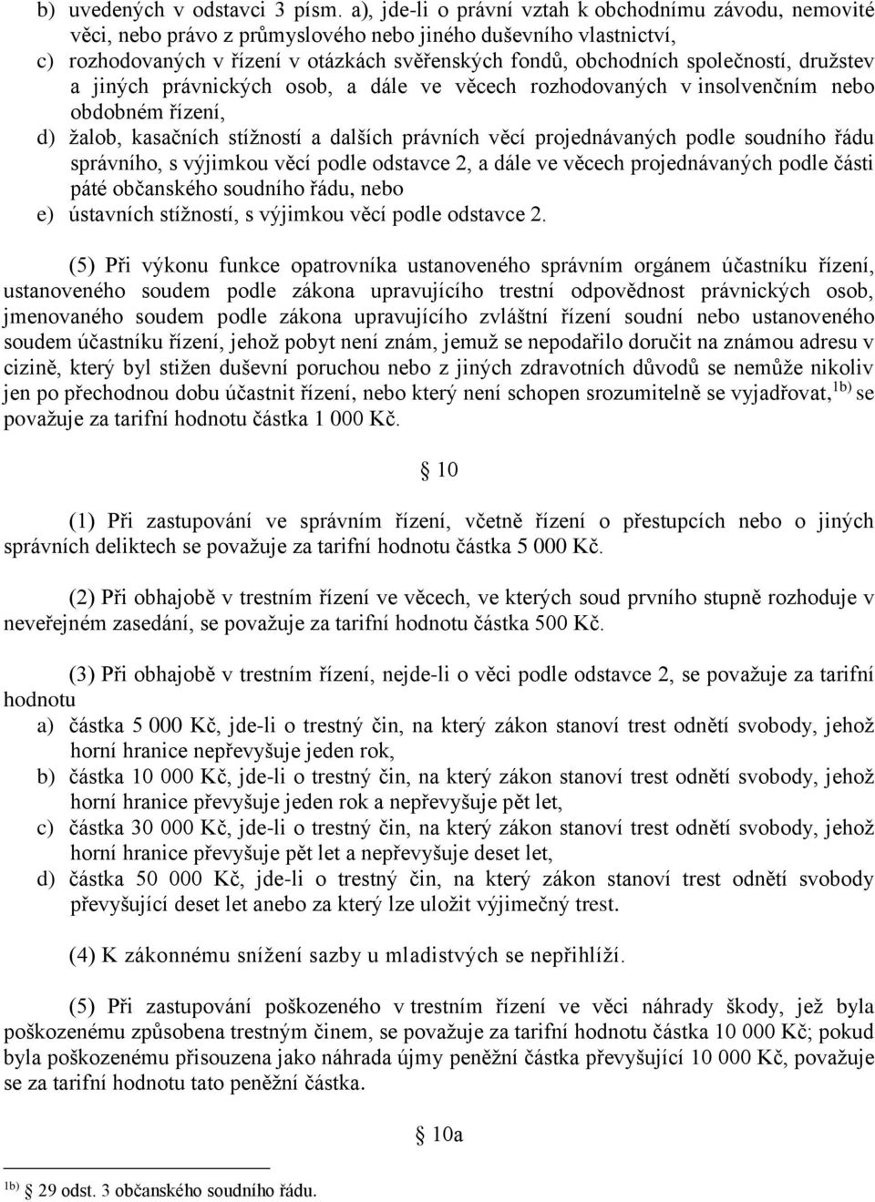 společností, družstev a jiných právnických osob, a dále ve věcech rozhodovaných v insolvenčním nebo obdobném řízení, d) žalob, kasačních stížností a dalších právních věcí projednávaných podle