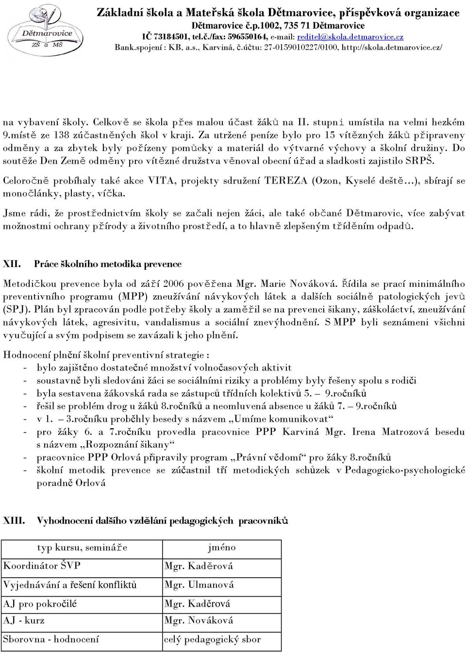 Do soutěže Den Země odměny pro vítězné družstva věnoval obecní úřad a sladkosti zajistilo SRPŠ.