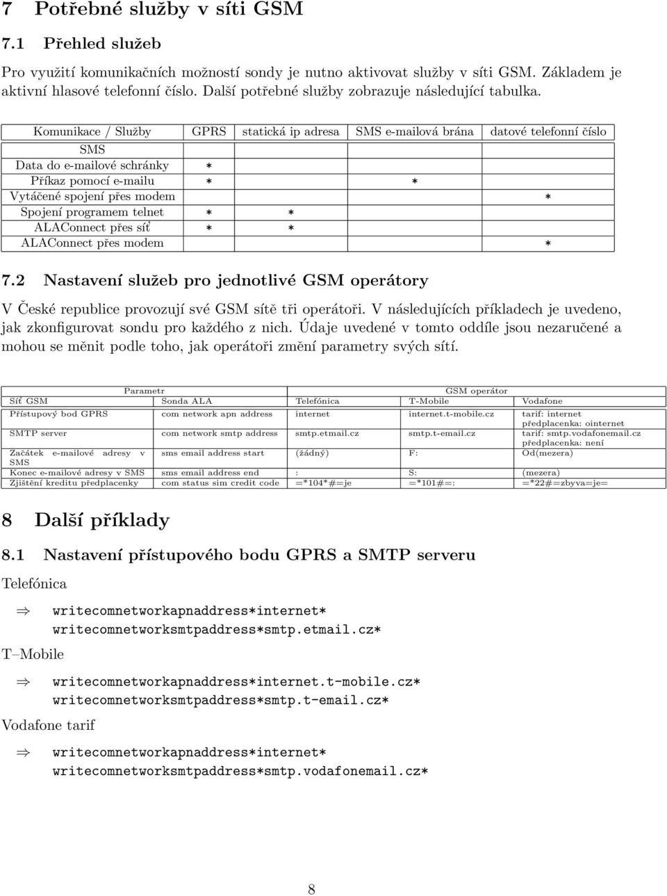 Komunikace / Služby GPRS statická ip adresa SMS e-mailová brána datové telefonní číslo SMS Data do e-mailové schránky * Příkaz pomocí e-mailu * * Vytáčené spojení přes modem * Spojení programem