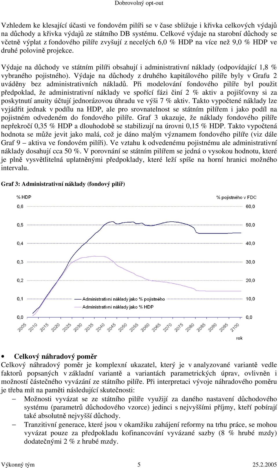 Výdaje na důchody ve státním pilíři obsahují i administrativní náklady (odpovídající 1,8 % vybraného pojistného).